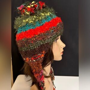 STEVE MADDEN Beanie Hat Colorful Knit With Tassels Ear Flaps